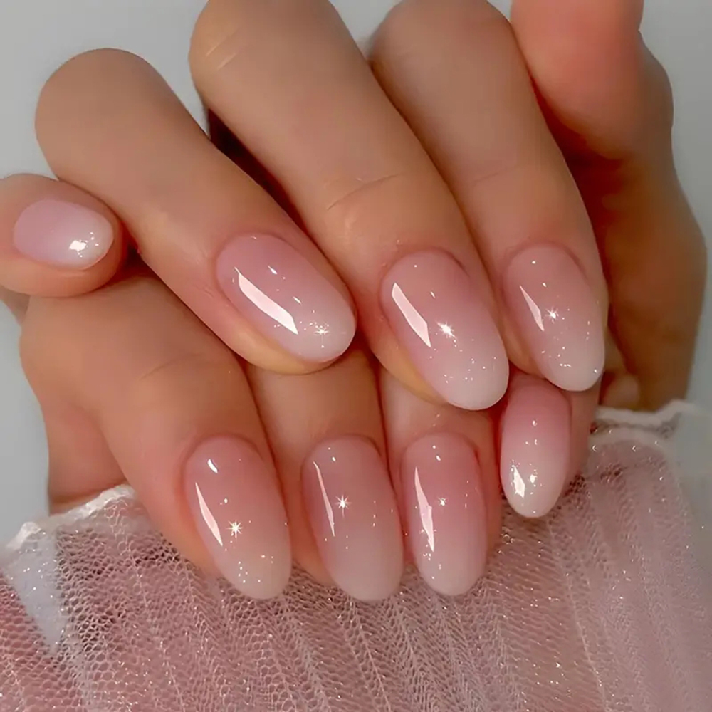 Nail Art Pink - ARTAUG 24PCS Mediumอัลมอนด์Fleshcolorกดบนเล็บเล็บปลอมสีชมพูฤดูร้อนเล็บกดบนเล็บที่ถอดออกได้Reusableสาวของขวัญ