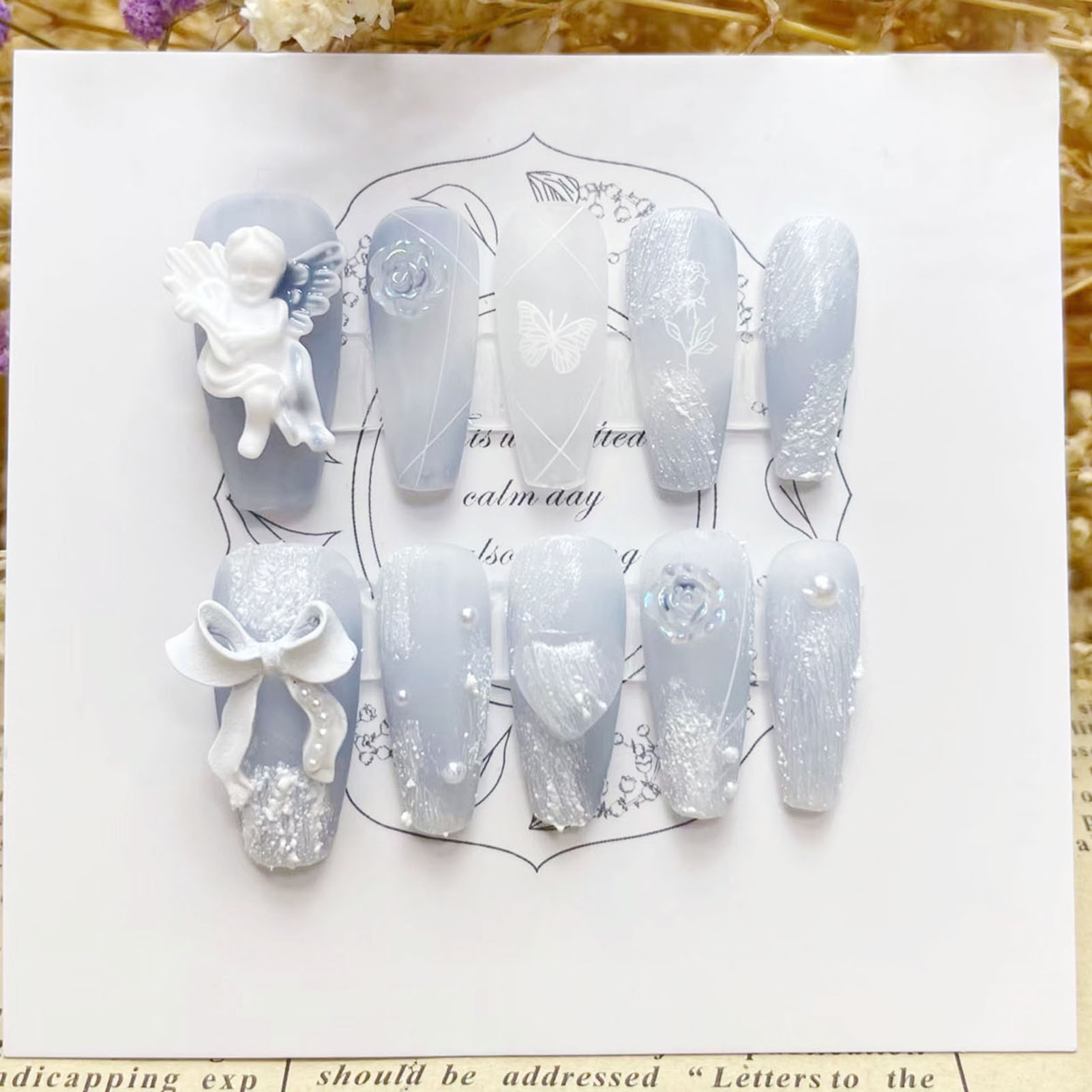 3D พลาสเตอร์ Angel เล็บปลอม Gl - Nail Art Press On บทวิจารณ์และราคา