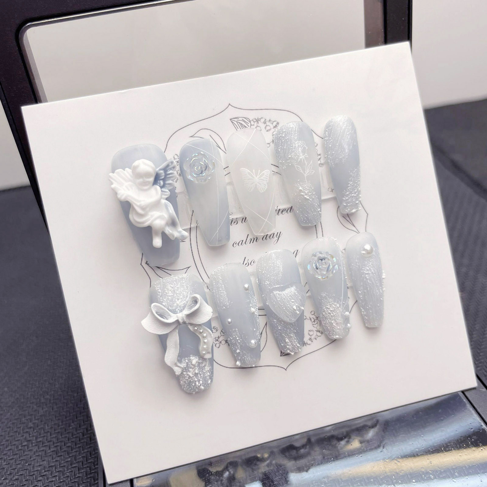 3D พลาสเตอร์ Angel เล็บปลอม Gl - Nail Art Press On บทวิจารณ์และราคา