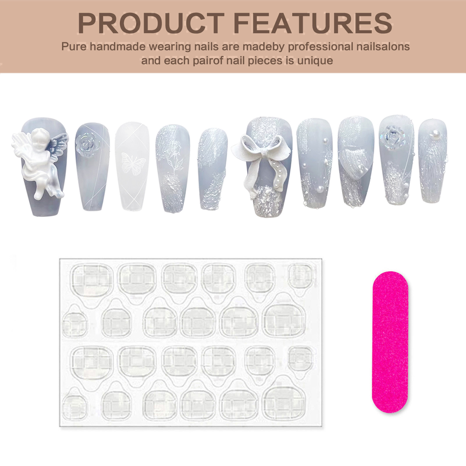 3D พลาสเตอร์ Angel เล็บปลอม Gl - Nail Art Press On บทวิจารณ์และราคา