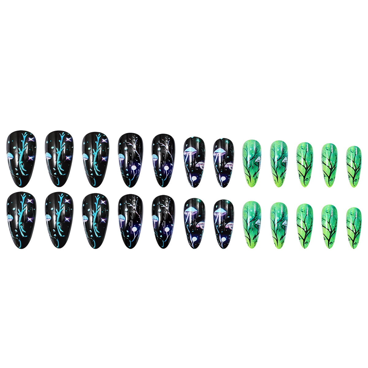 เล็บปลอมอะลมอนด์ลายเห็ด ลายใบไ - Nail Art Press On บทวิจารณ์และราคา