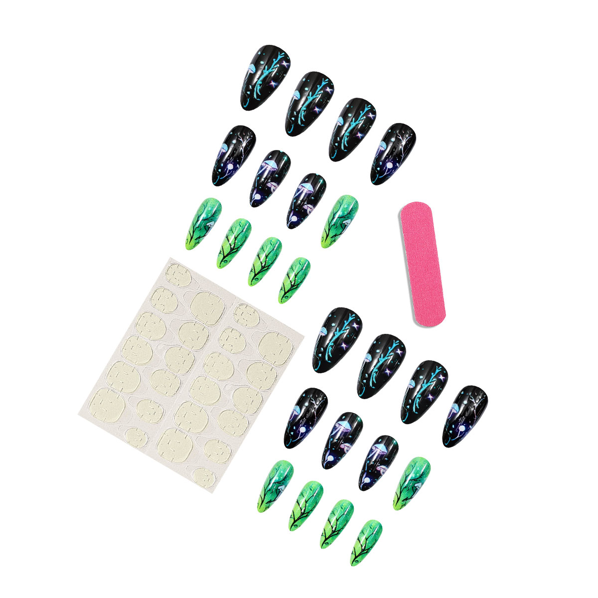 เล็บปลอมอะลมอนด์ลายเห็ด ลายใบไ - Nail Art Press On บทวิจารณ์และราคา