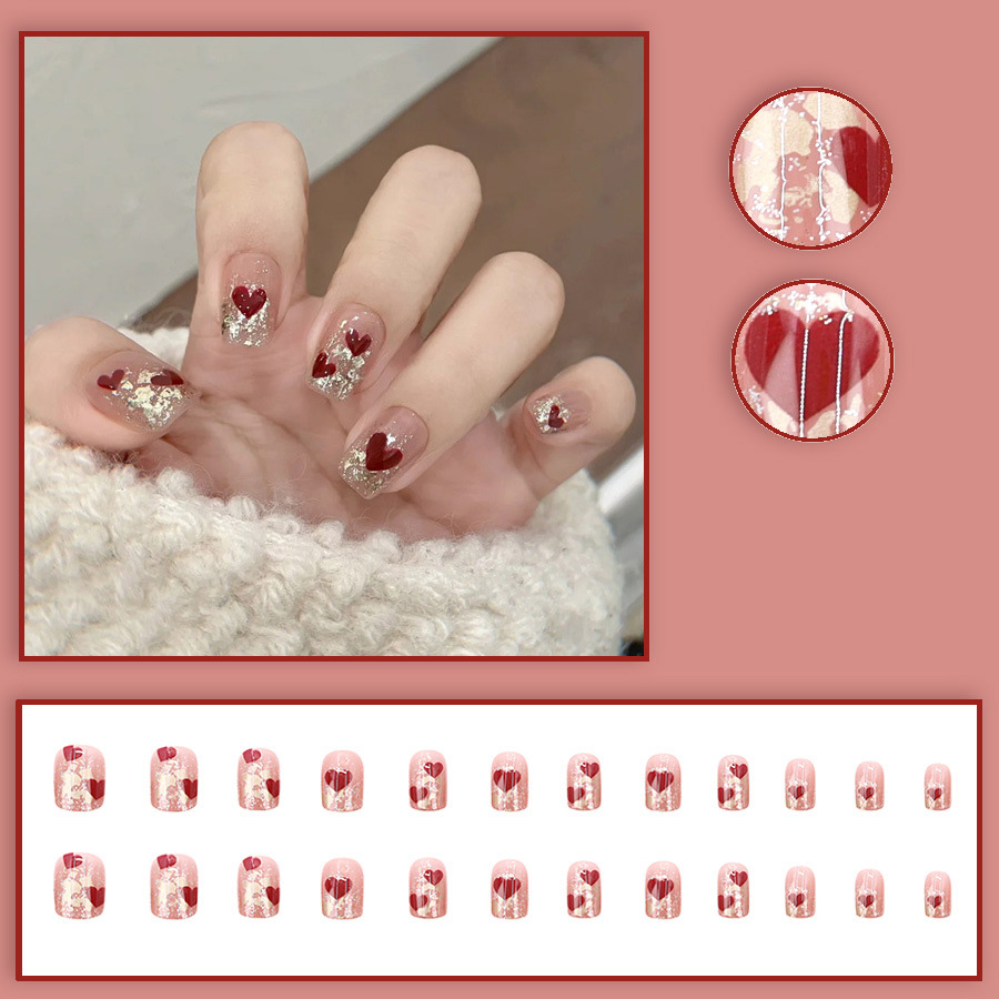 ชุดเล็บปลอมสั้นทรงเหลี่ยม 24 ช - Nail Art Press On บทวิจารณ์และราคา