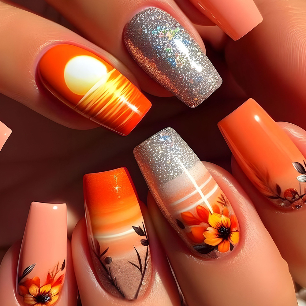 เล็บปลอมแบบกดติด 24 ชิ้น สีฟ้า - Nail Art Press On บทวิจารณ์และราคา