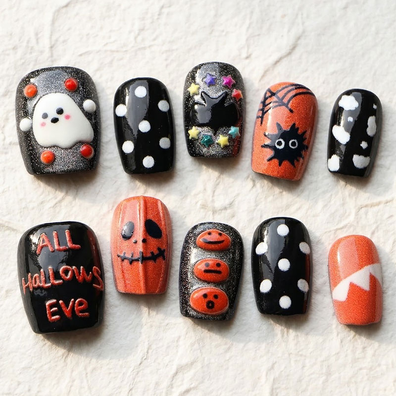 10 ชิ้น เล็บปลอมลายผีฮาโลวีนแล - Nail Art Press On บทวิจารณ์และราคา