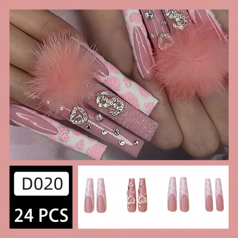 24 ชิ้นยาวพิเศษสแควร์กดบนเล็บ  - Nail Art Pink บทวิจารณ์และราคา
