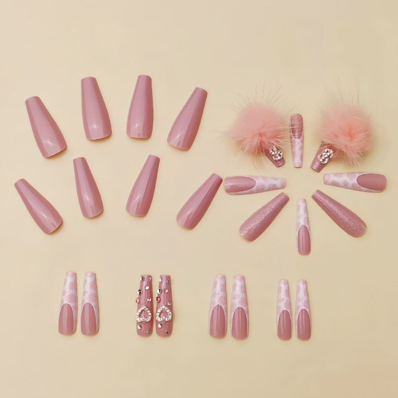 24 ชิ้นยาวพิเศษสแควร์กดบนเล็บ  - Nail Art Pink บทวิจารณ์และราคา