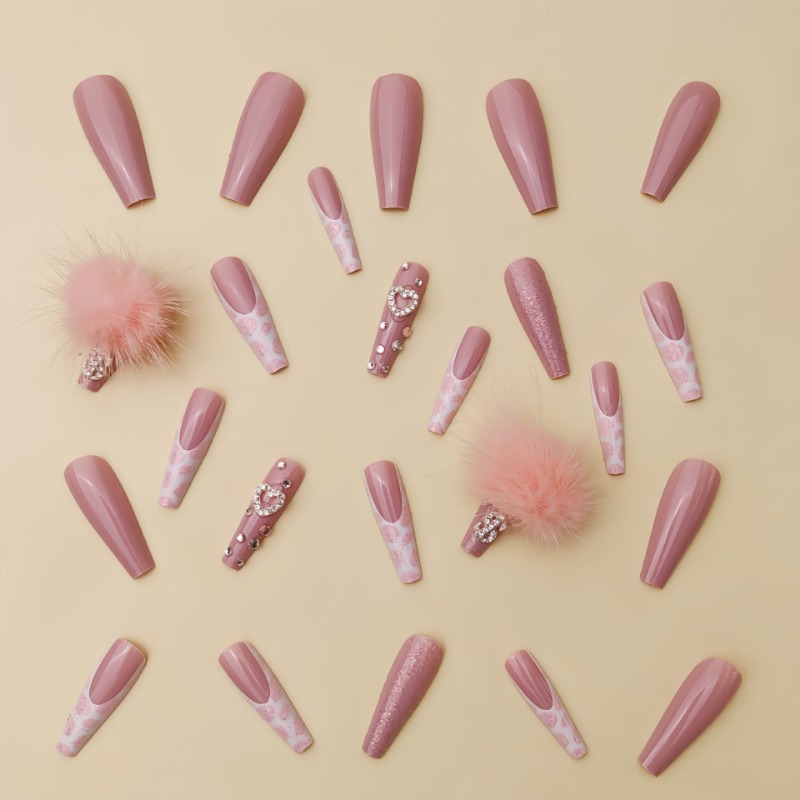 24 ชิ้นยาวพิเศษสแควร์กดบนเล็บ  - Nail Art Pink บทวิจารณ์และราคา